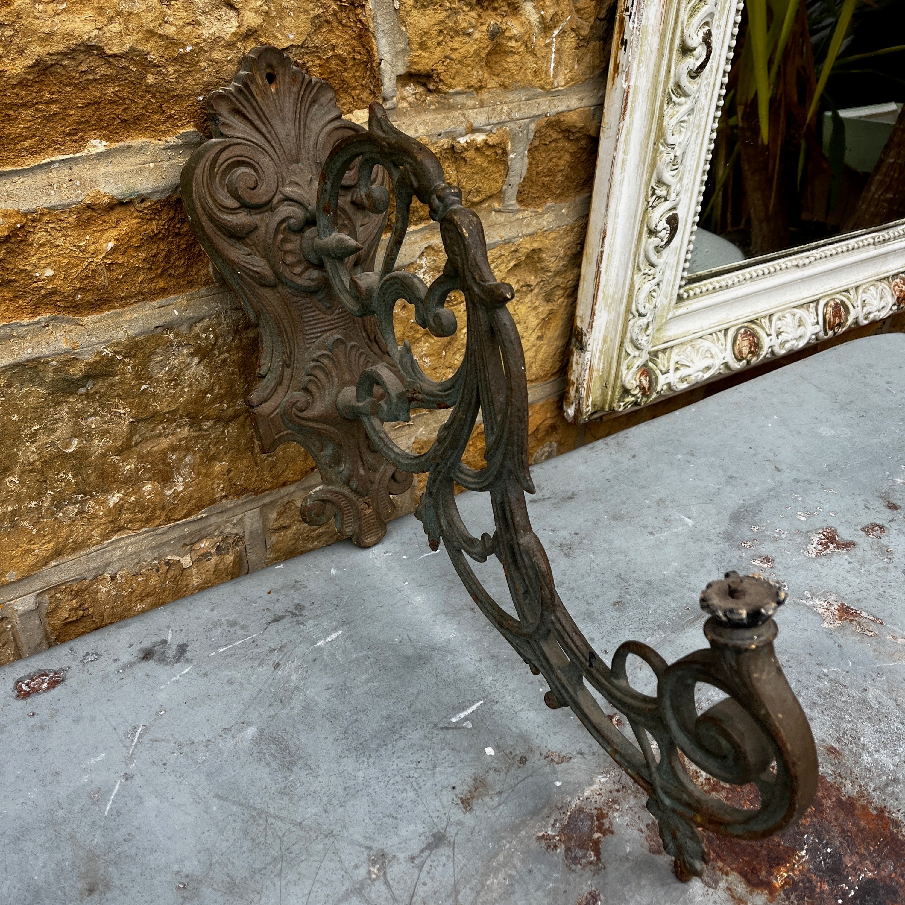Antique Cast Iron Wall Sconce for Oil Lamp or Candle