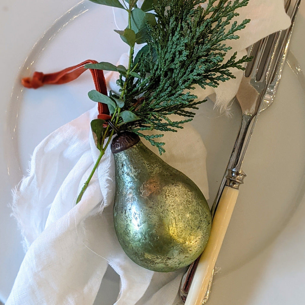 Antique Green Glass Pear Bauble Decoration | 2 Sizes