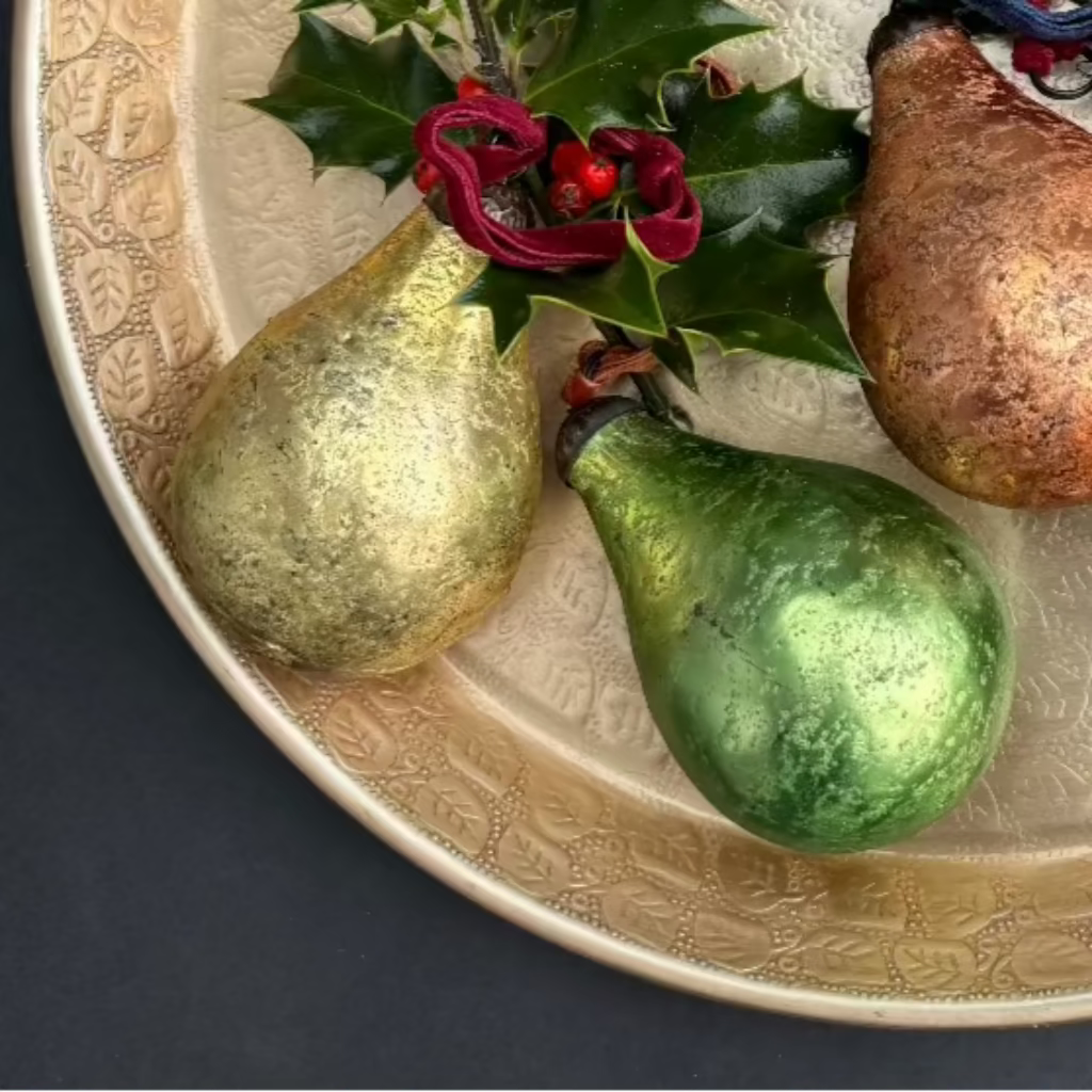 Antique Green Glass Pear Bauble Decoration | 2 Sizes