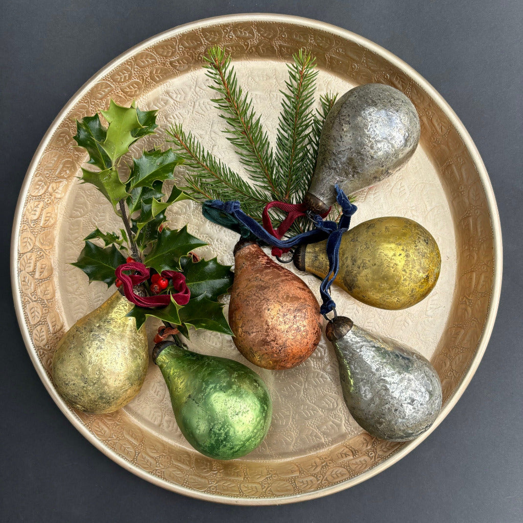 Antique Gold Glass Pear Bauble Decoration | 2 Sizes