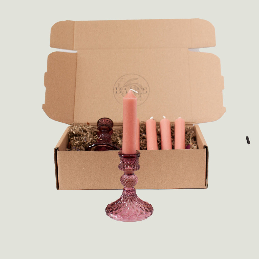 Gift Set - Pressed Glass Candle Stick With 4 Candles