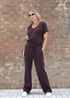 ATHENA v-neck, short sleeve top, burgundy