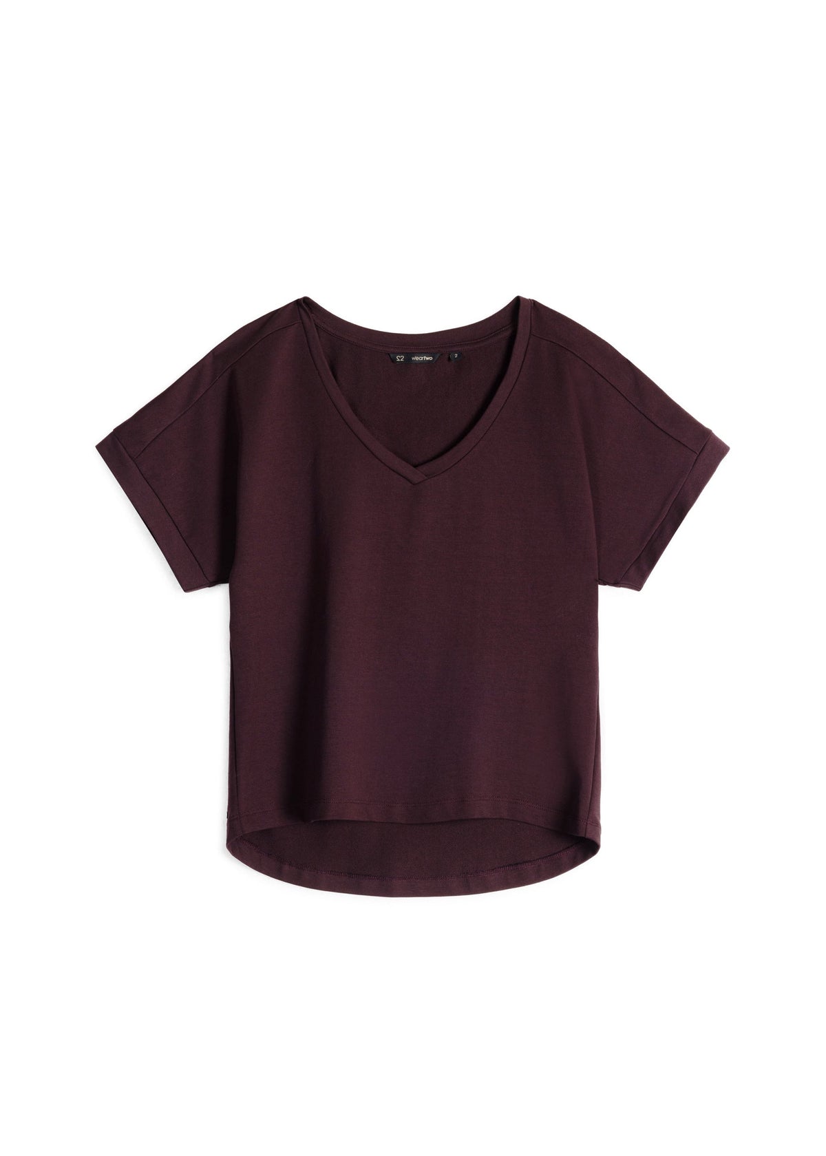 ATHENA v-neck, short sleeve top, burgundy
