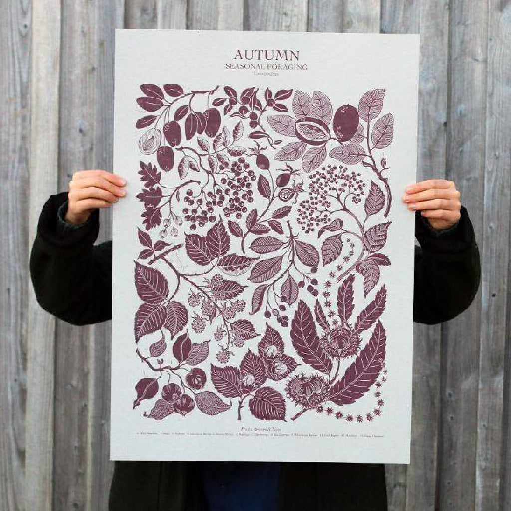 Autumn Foraging Poster - Lino Print By Isla Middleton