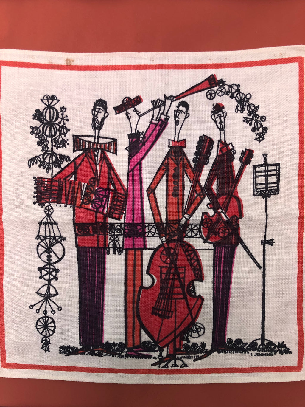 Mid-century Swedish napkin in hand-painted upcycled frame