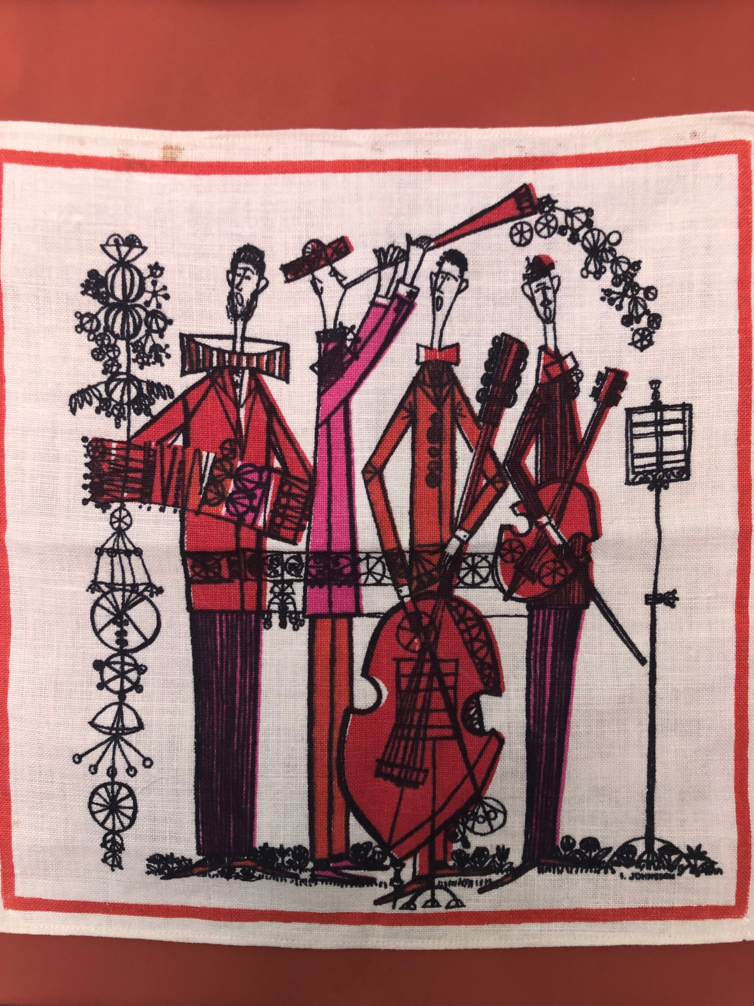 Mid-century Swedish napkin in hand-painted upcycled frame