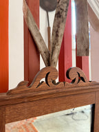 1920s French Oak Vanity or Shaving Mirror with Towel Rail