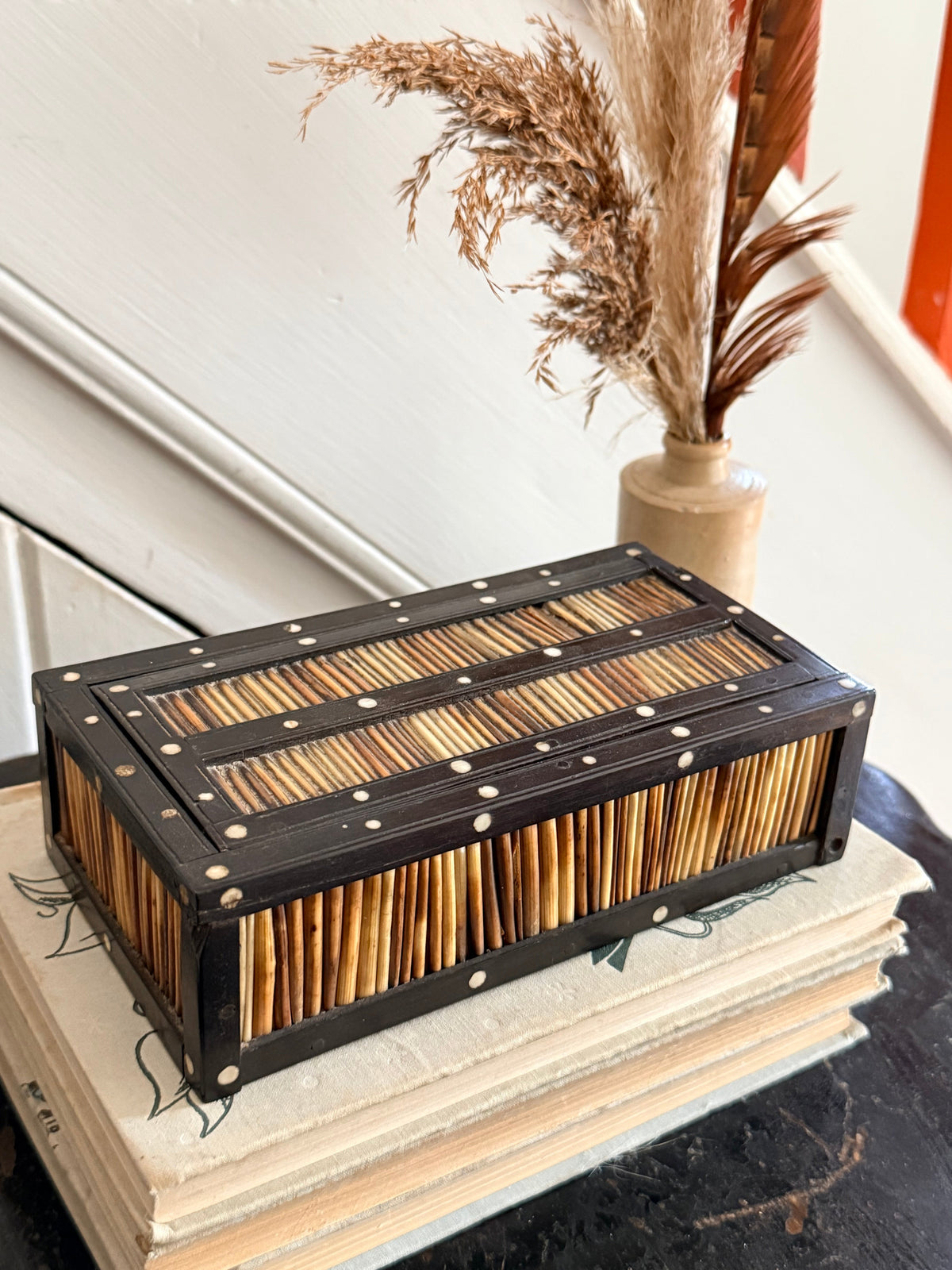 Rare 19th Century Porcupine Quill Sliding Lid Trinket Box