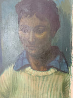 Midcentury Oil on Canvas: Portrait in Blue