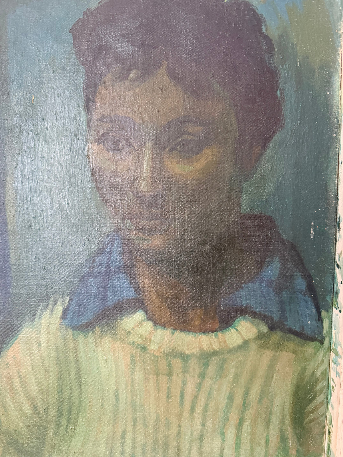 Midcentury Oil on Canvas: Portrait in Blue