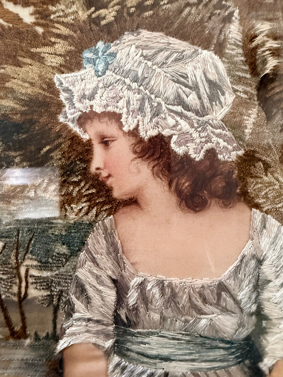 After Joshua Reynolds: Exquisite Silk Needlework C1910