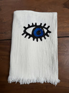 White with Dark Blue Eye Organic Cotton Peshtemal Towel