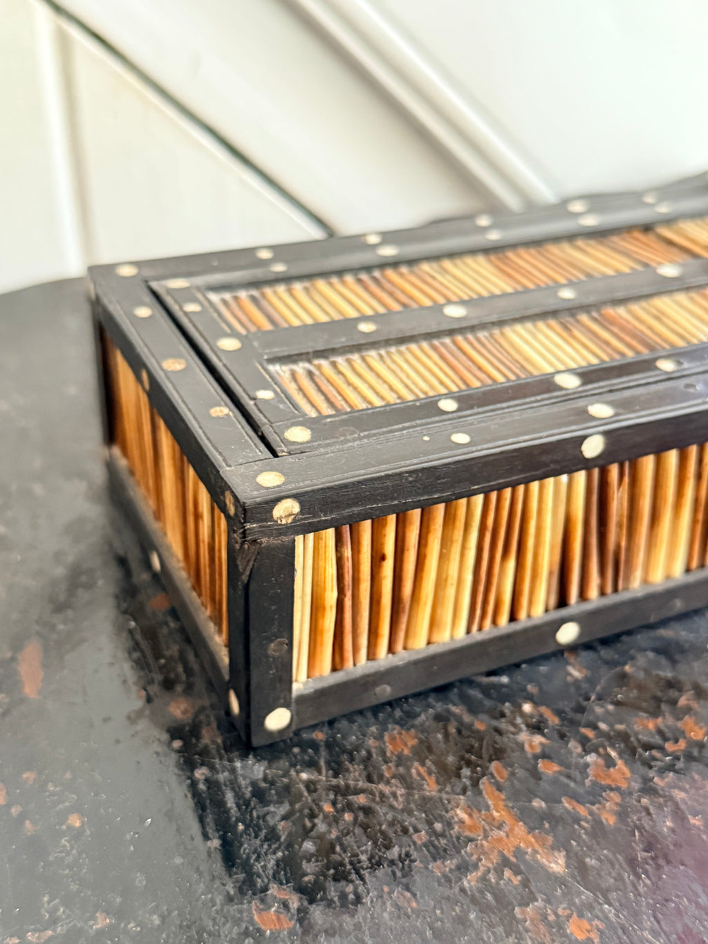 Rare 19th Century Porcupine Quill Sliding Lid Trinket Box