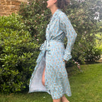 Blue Floral Frilly Dressing Gown