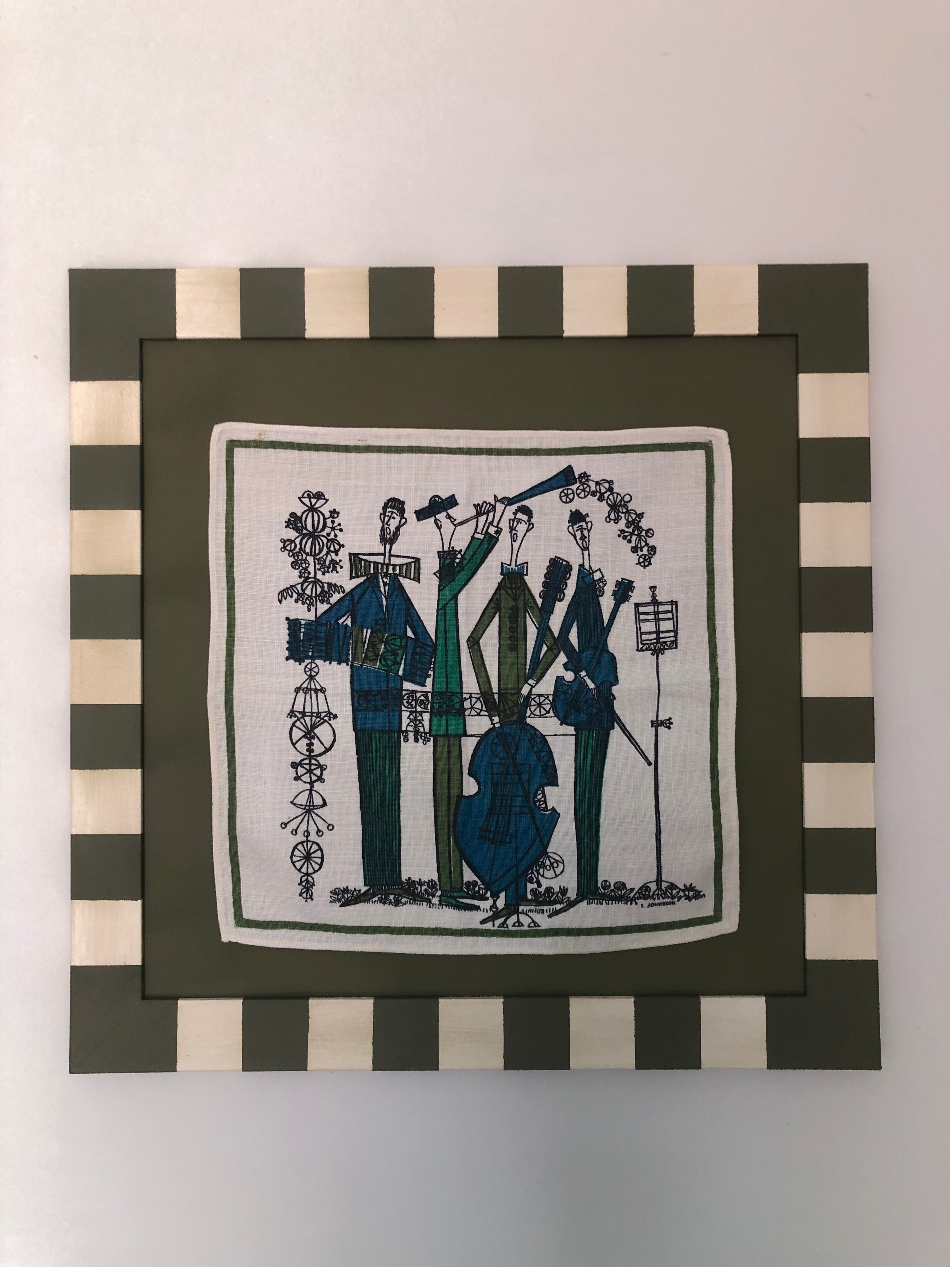 Mid-century Swedish napkin in hand-painted upcycled frame