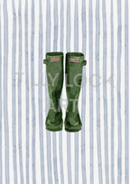 WELLIES ON BLUE STRIPES