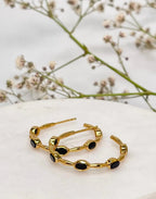 Black Onyx Gold Hoop Earrings