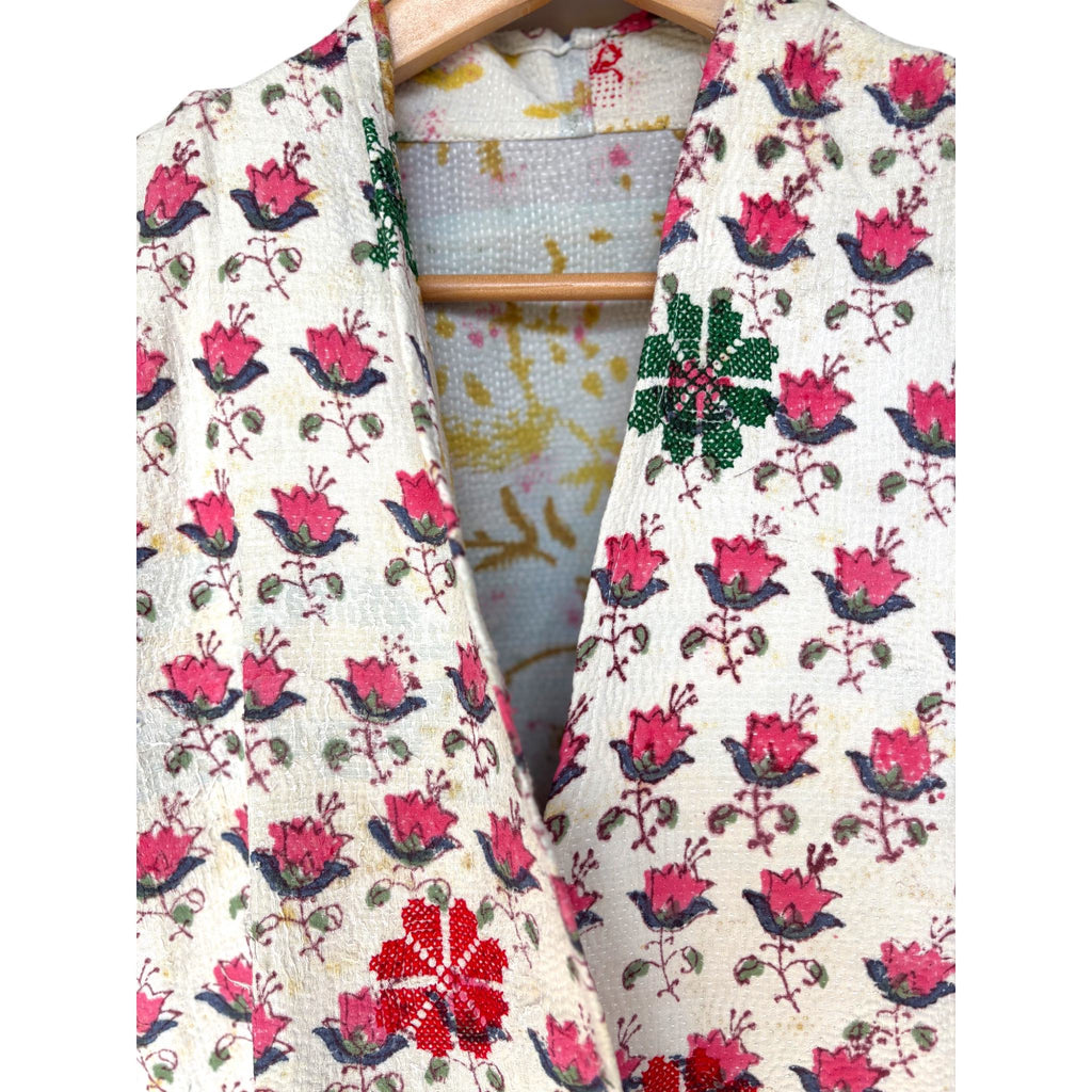 Block Print Pink Long Kantha Coat