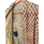 Block Print Pink Flower Long Kantha Coat