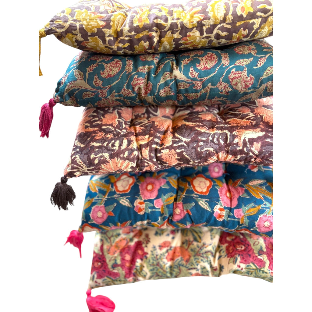 Block print cotton seat pads