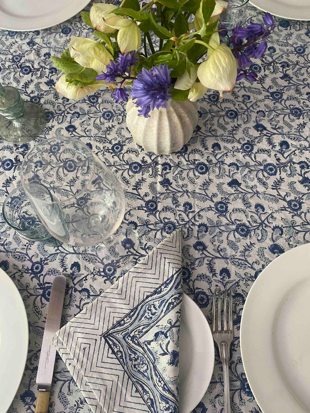 Blue & White Block Printed Cotton Napkins | Set Of 4