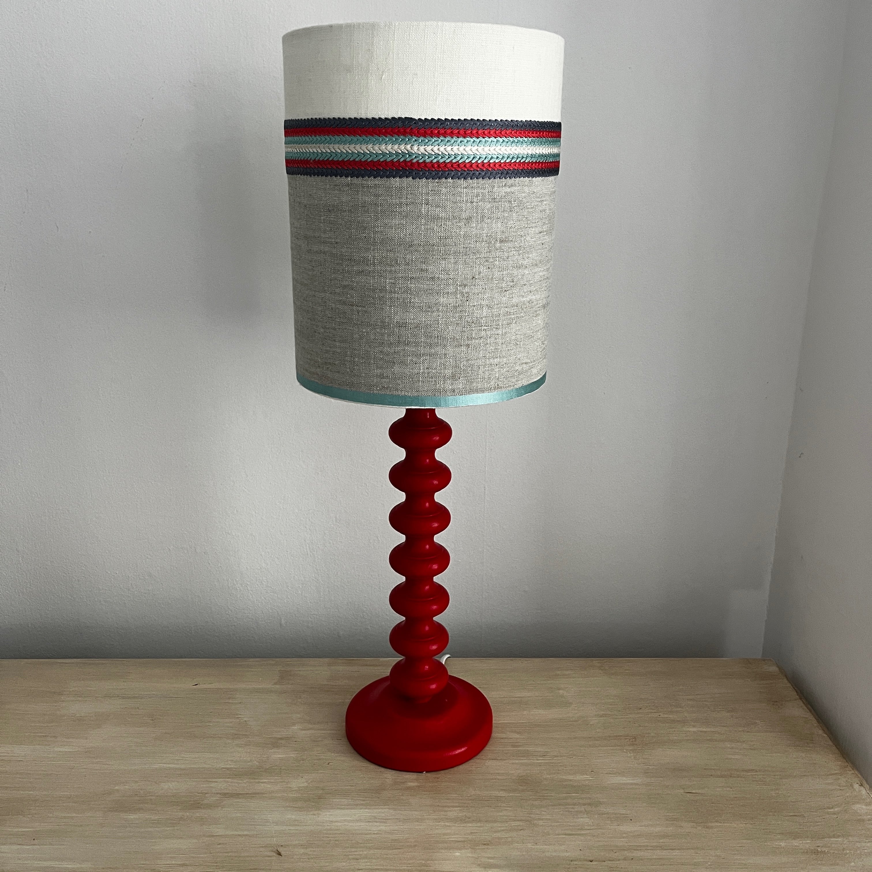 Handmade Lampshade with Painted Base in Red