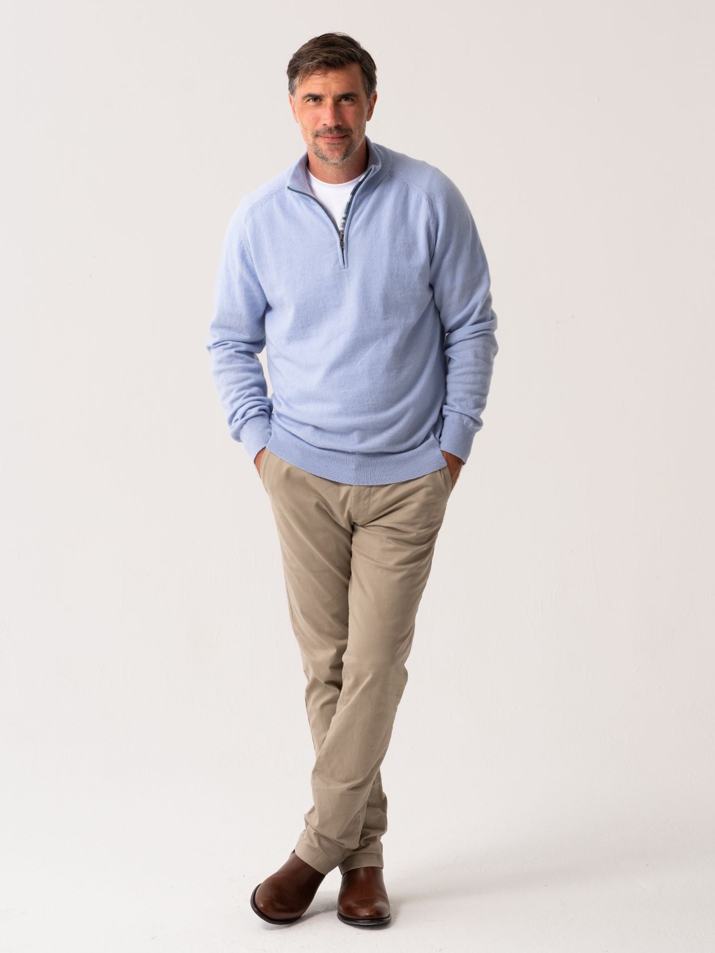 The Anga Blue Quarter Zip Jumper - Wool & Cashmere