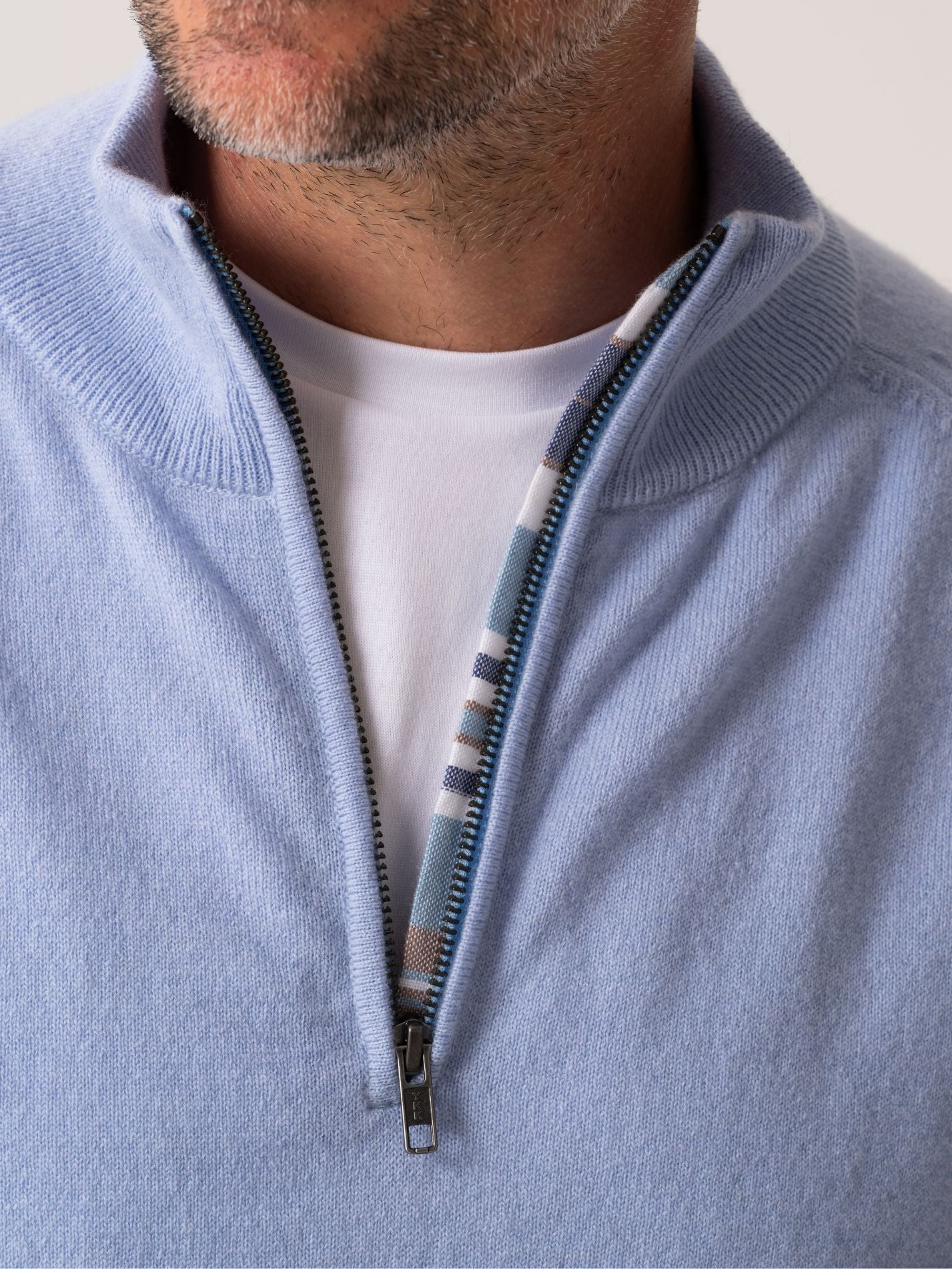 The Anga Blue Quarter Zip Jumper - Wool & Cashmere