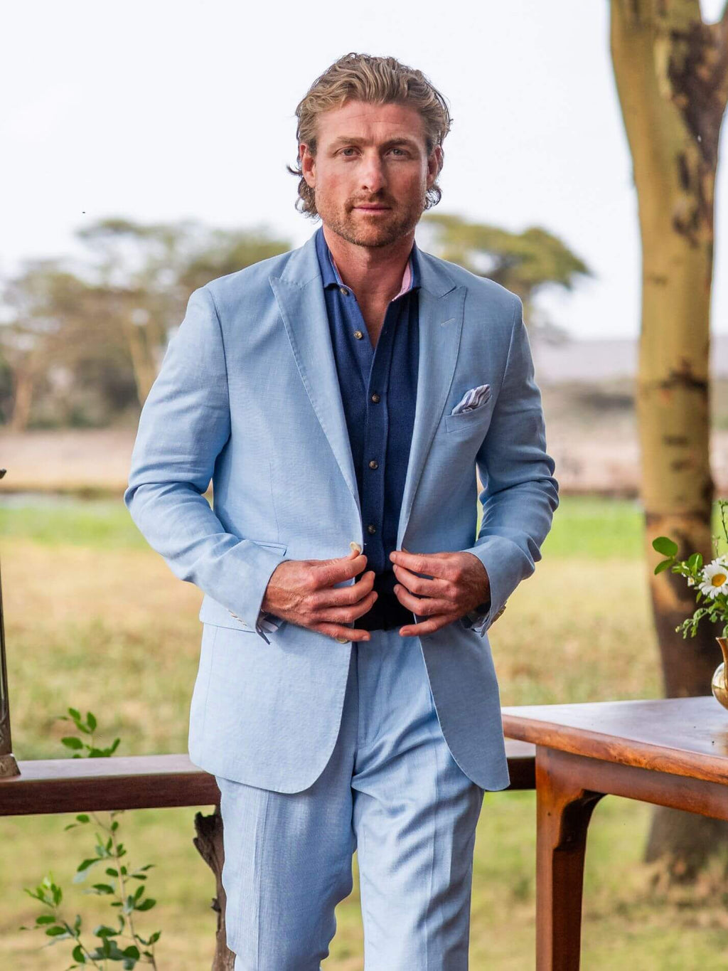 Light Blue Blazer - Linen, Wool & Silk