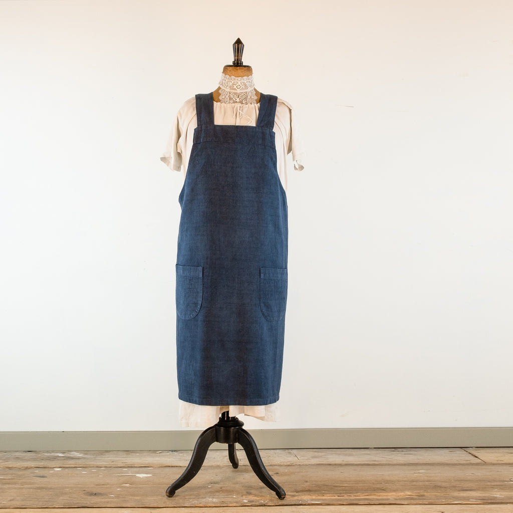 Dark Blue, Hand-Dyed Antique French Linen Pinafore Apron