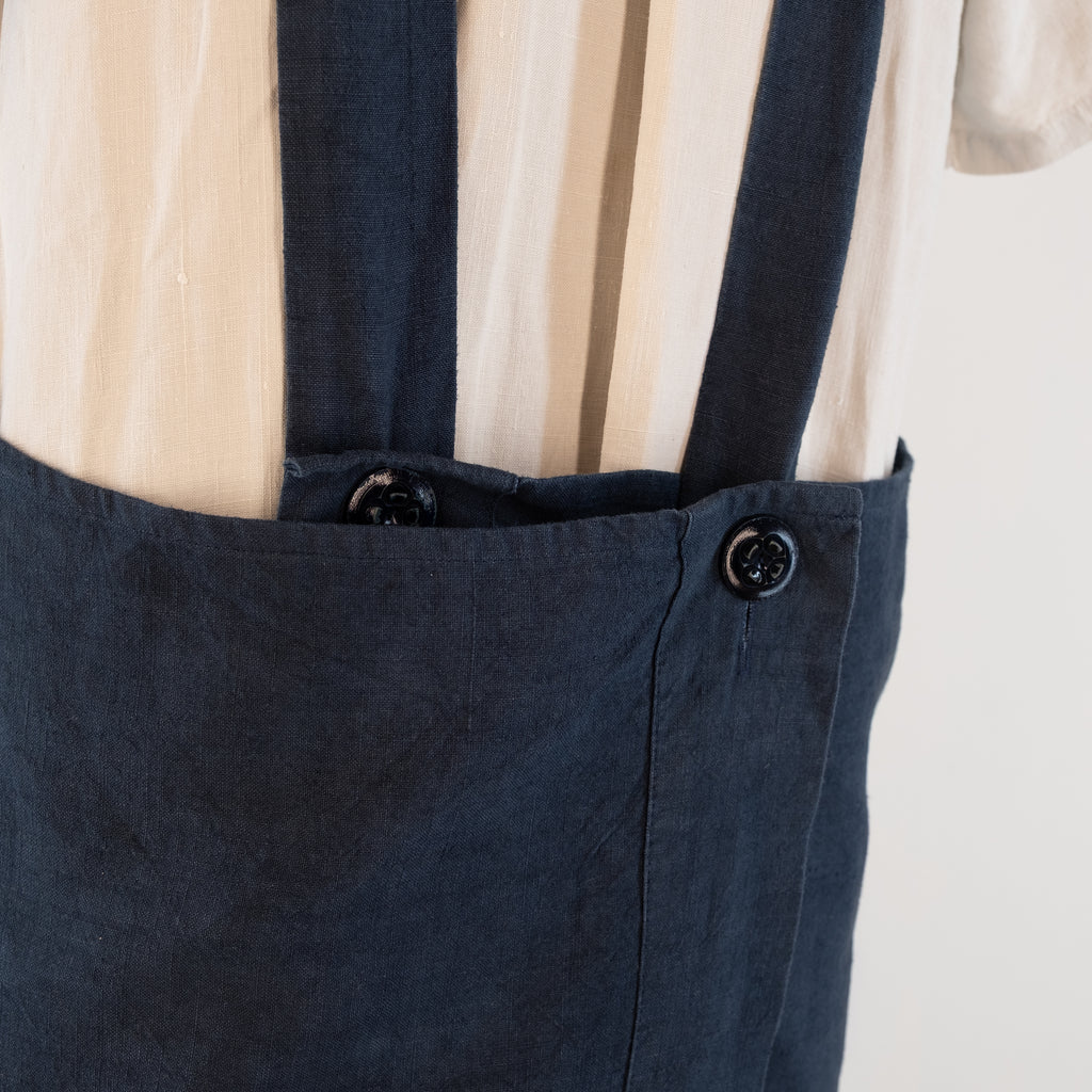 Dark Blue, Hand-Dyed Antique French Linen Pinafore Apron