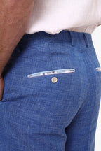 Blue Linen Blend Trousers
