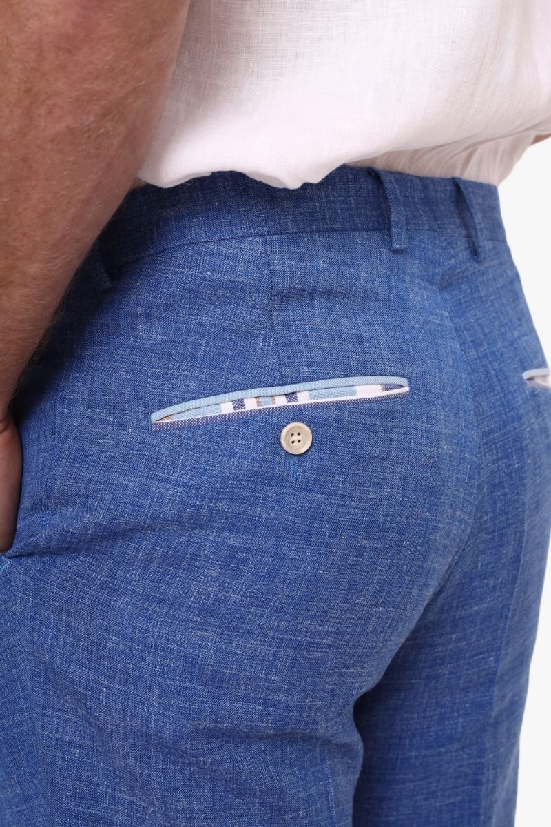 Blue Linen Blend Trousers