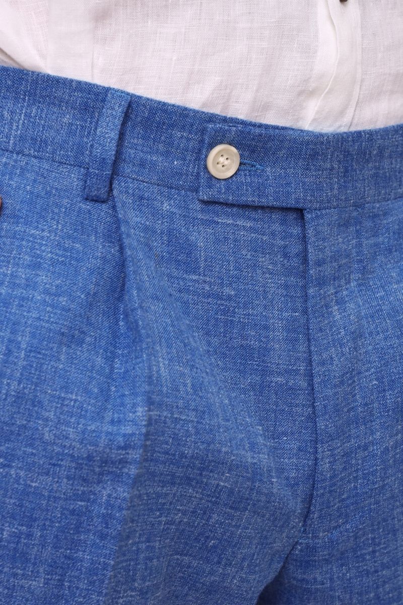 Blue Linen Blend Trousers
