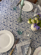 Blue & White Block Printed Cotton Tablecloth
