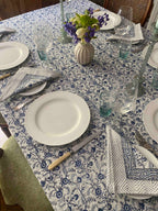 Blue & White Block Printed Cotton Tablecloth