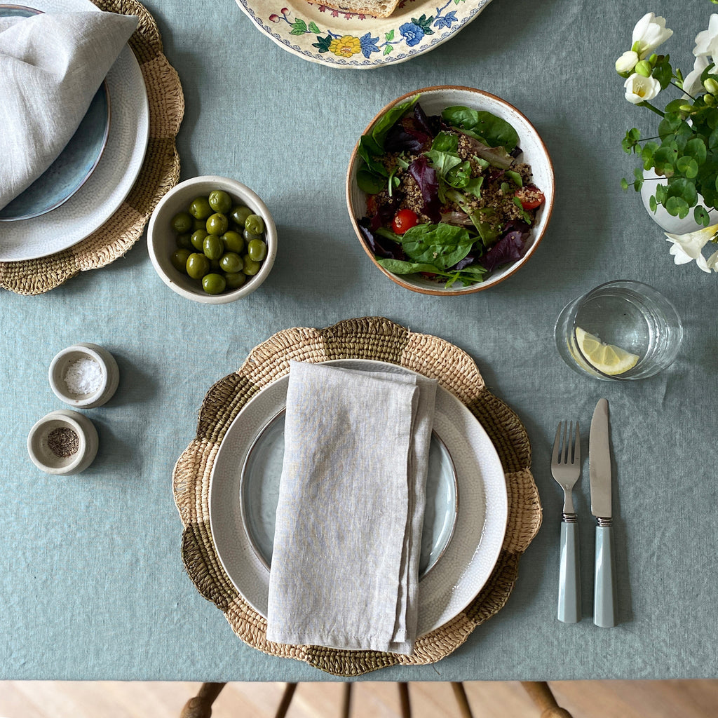Green Blue Linen Tablecloth - 140 x 250cm