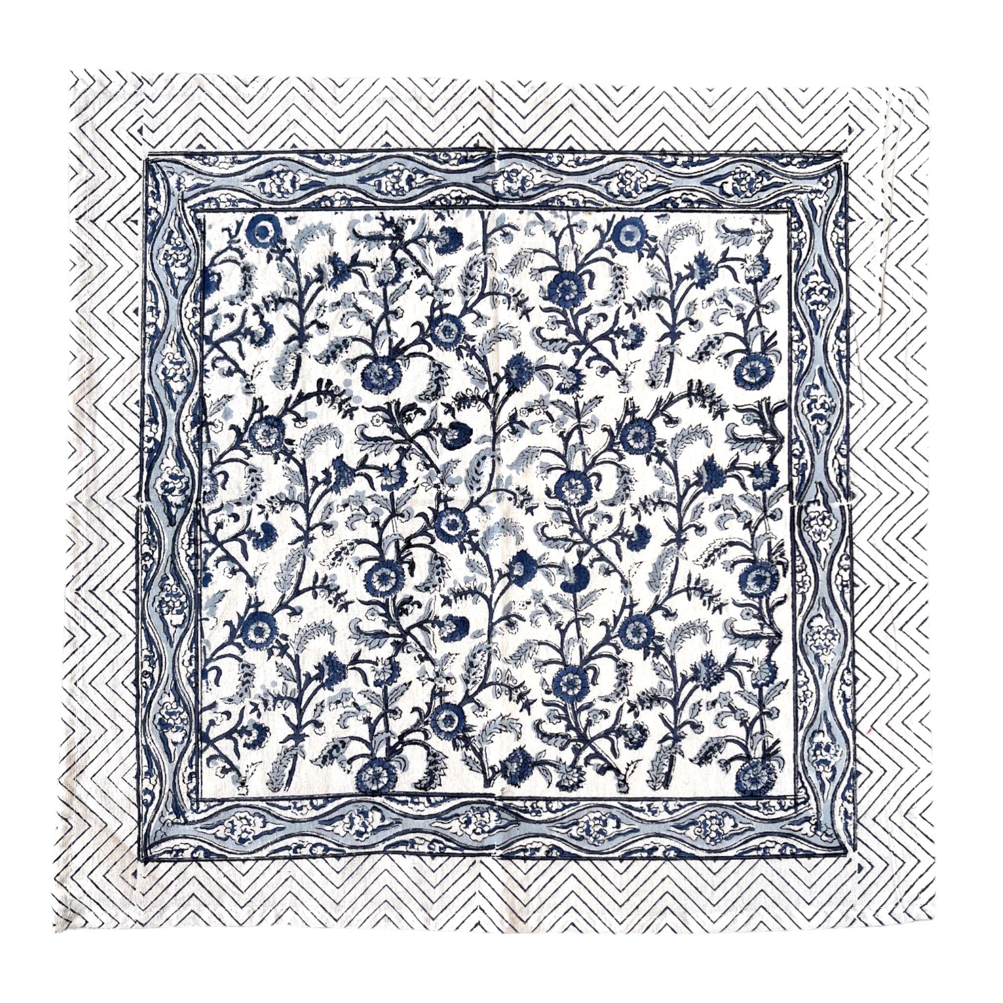 Blue & White Block Printed Cotton Napkins | Set Of 4