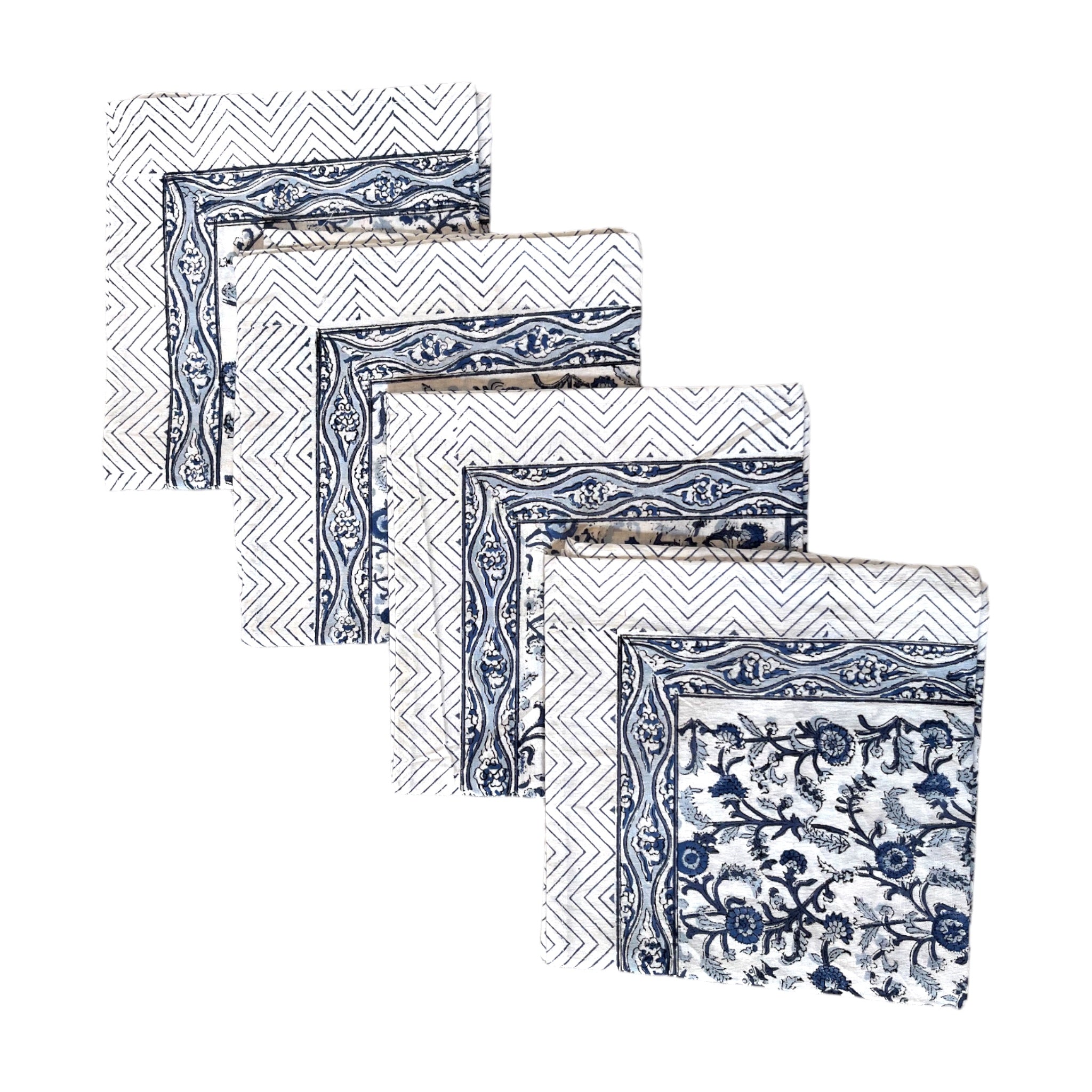 Blue & White Block Printed Cotton Napkins | Set Of 4