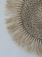 LARGE RAFFIA FRINGE HAT FROM NIGERIA. WALL OR TO WEAR.