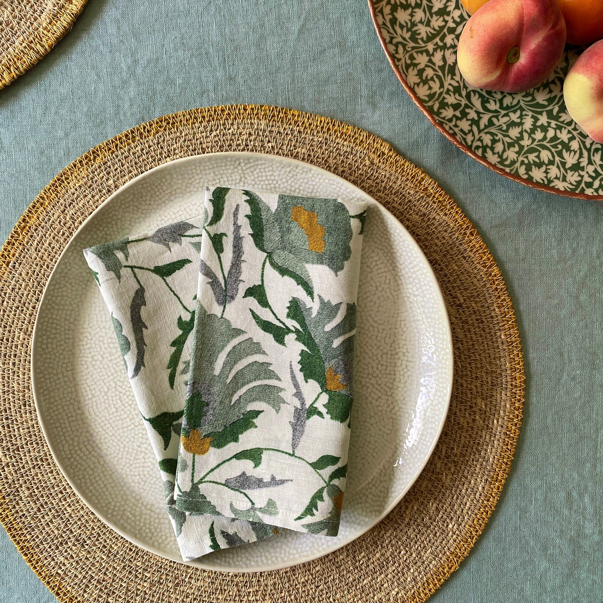 Green Blue Linen Tablecloth - 140 x 250cm