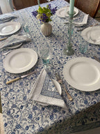 Blue & White Block Printed Cotton Tablecloth
