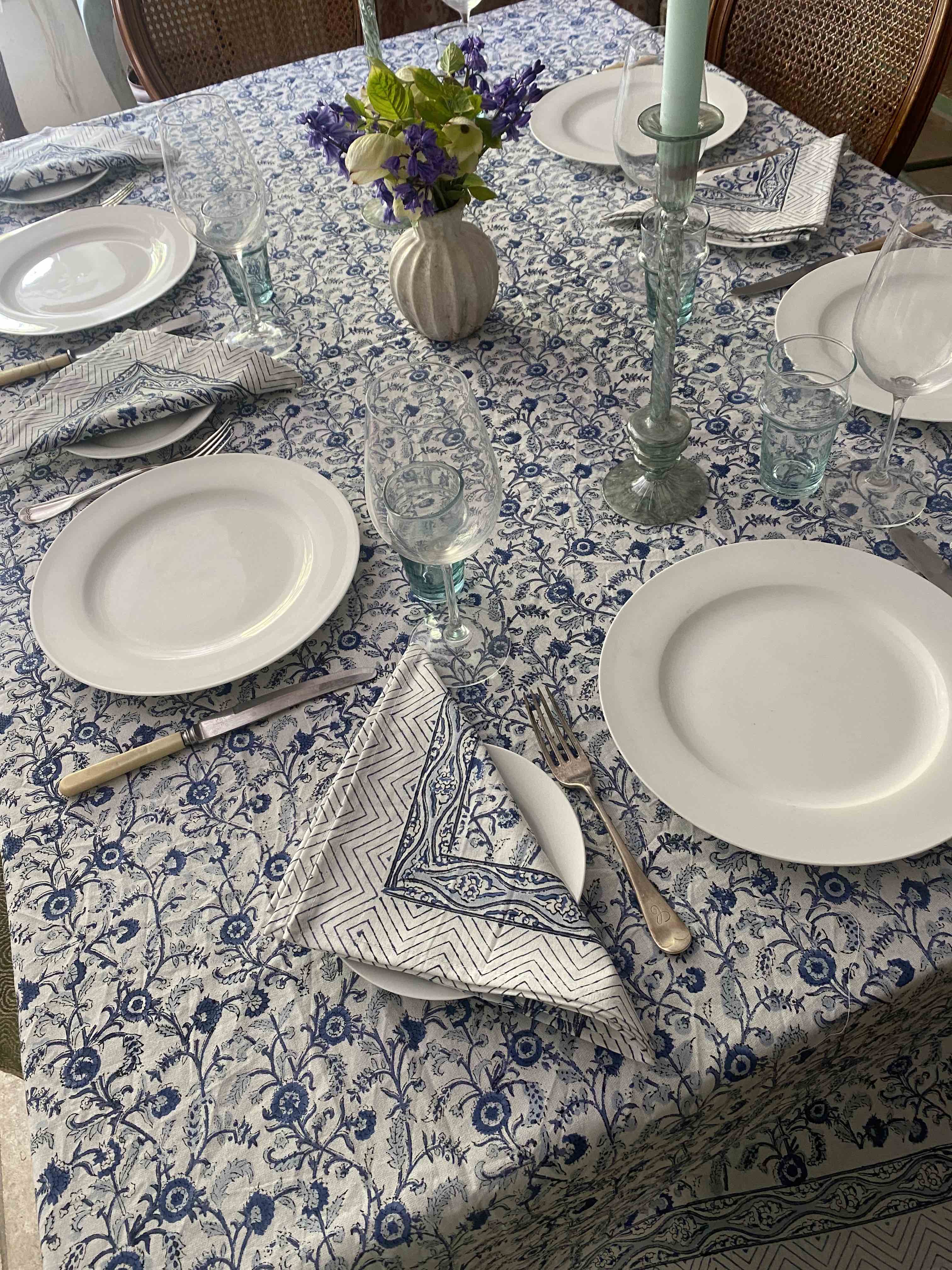 Blue & White Block Printed Cotton Napkins | Set Of 4
