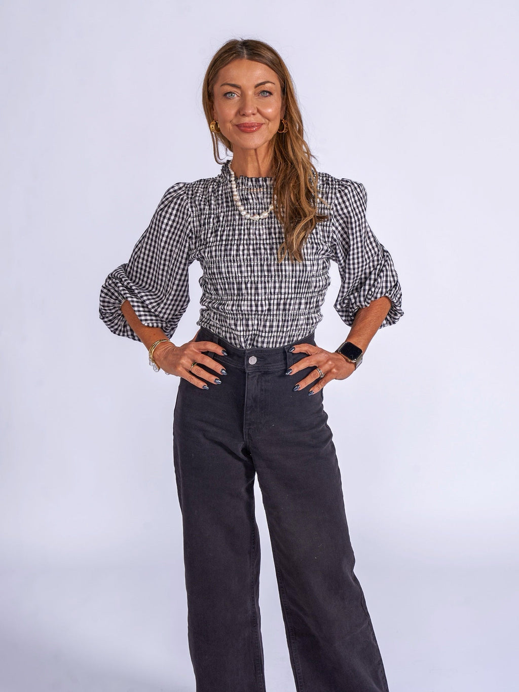 'BOBIN' BLOUSE IN BLACK GINGHAM
