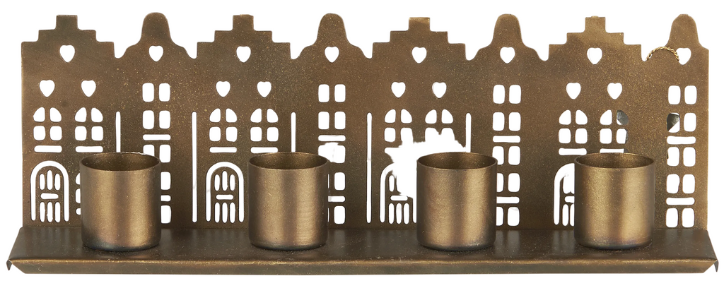 Brass 'House Facade' Candle Holder | Gift Set Includes 4 Candles