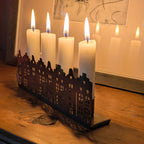 Brass 'House Facade' Candle Holder | Gift Set Includes 4 Candles