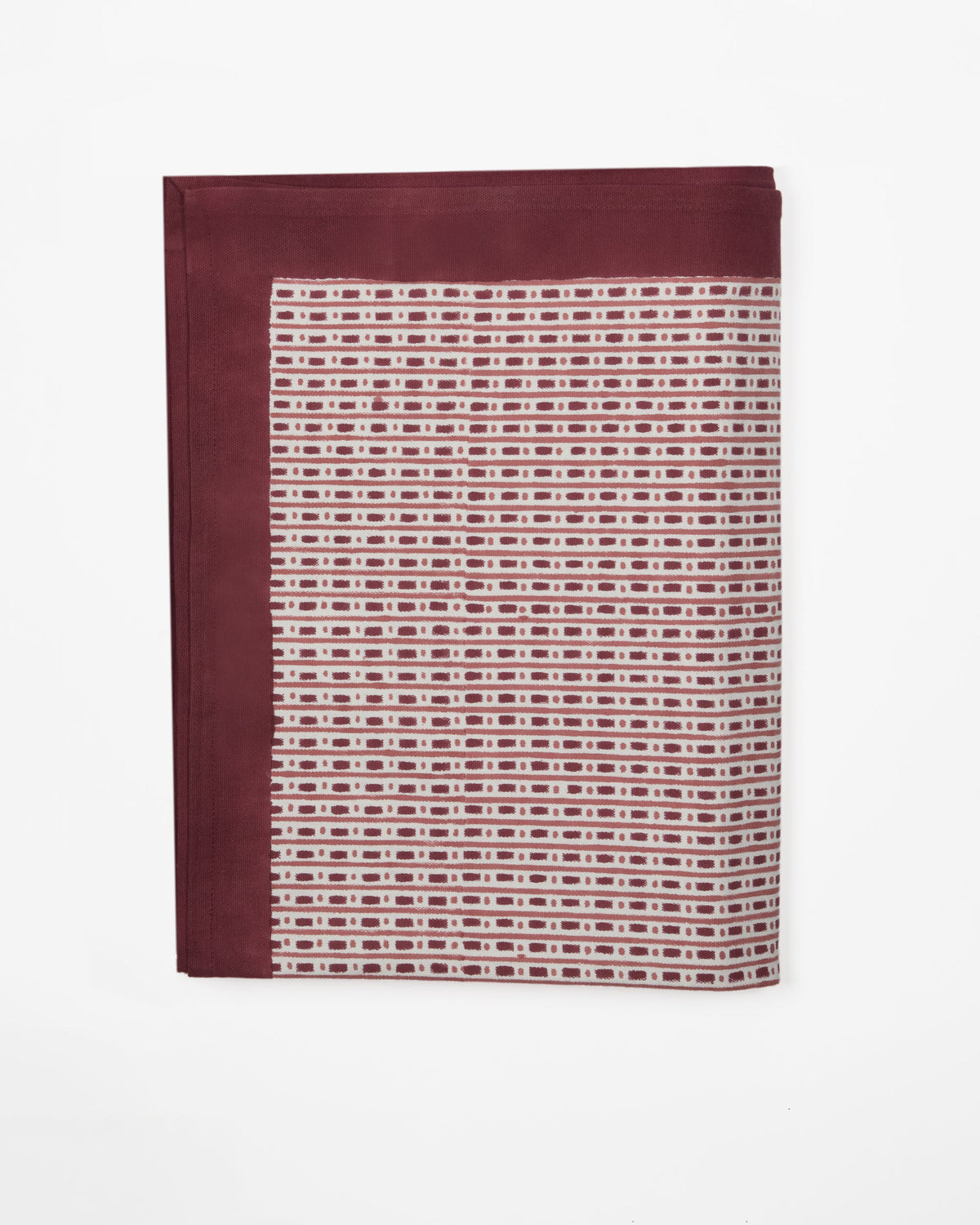 Burgundy & Rose Dash & Dot Block Printed Cotton Tablecloth