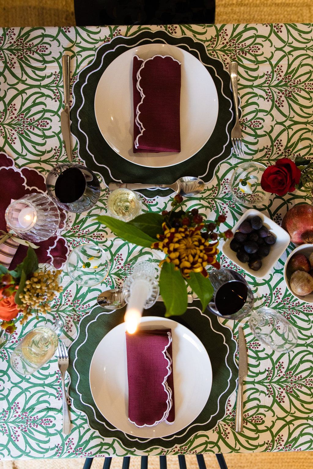Burgundy, Embroidered Linen Napkins - Set of 4