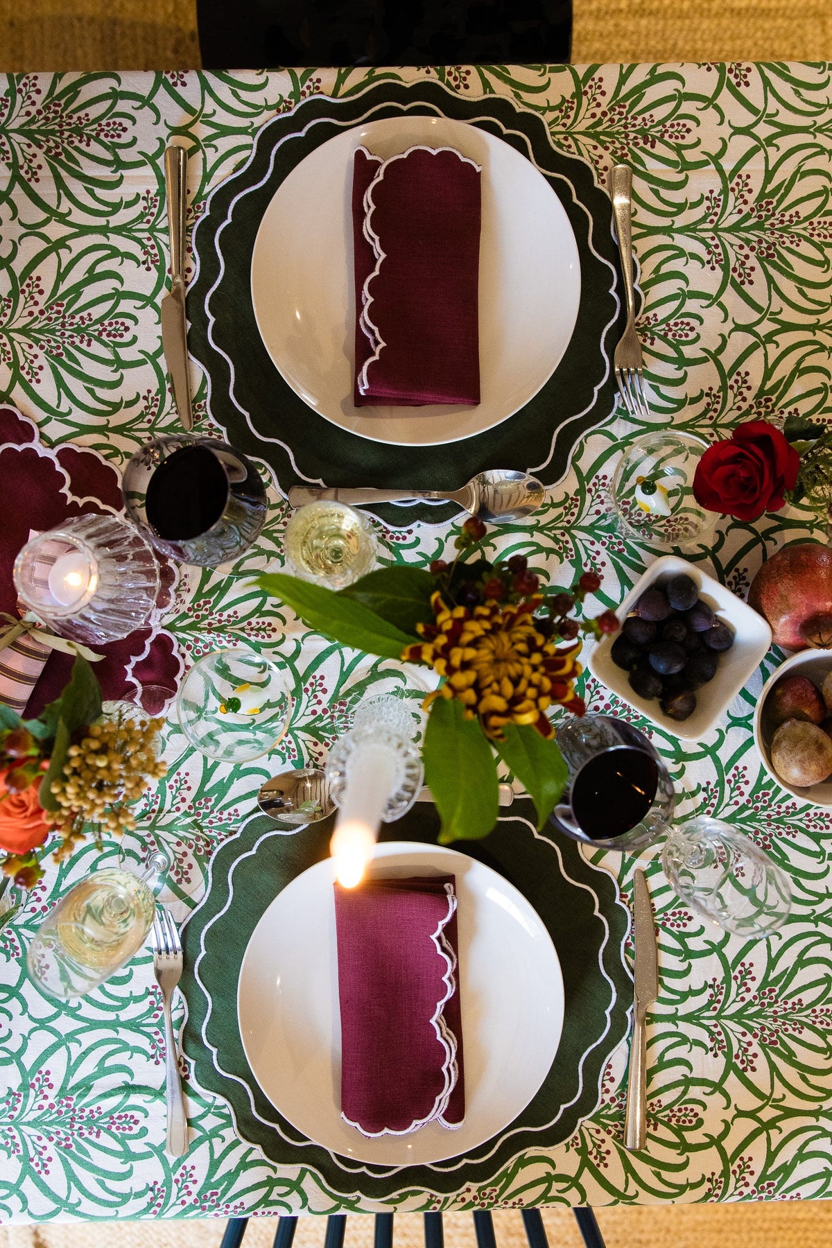 Burgundy, Embroidered Linen Napkins - Set of 4