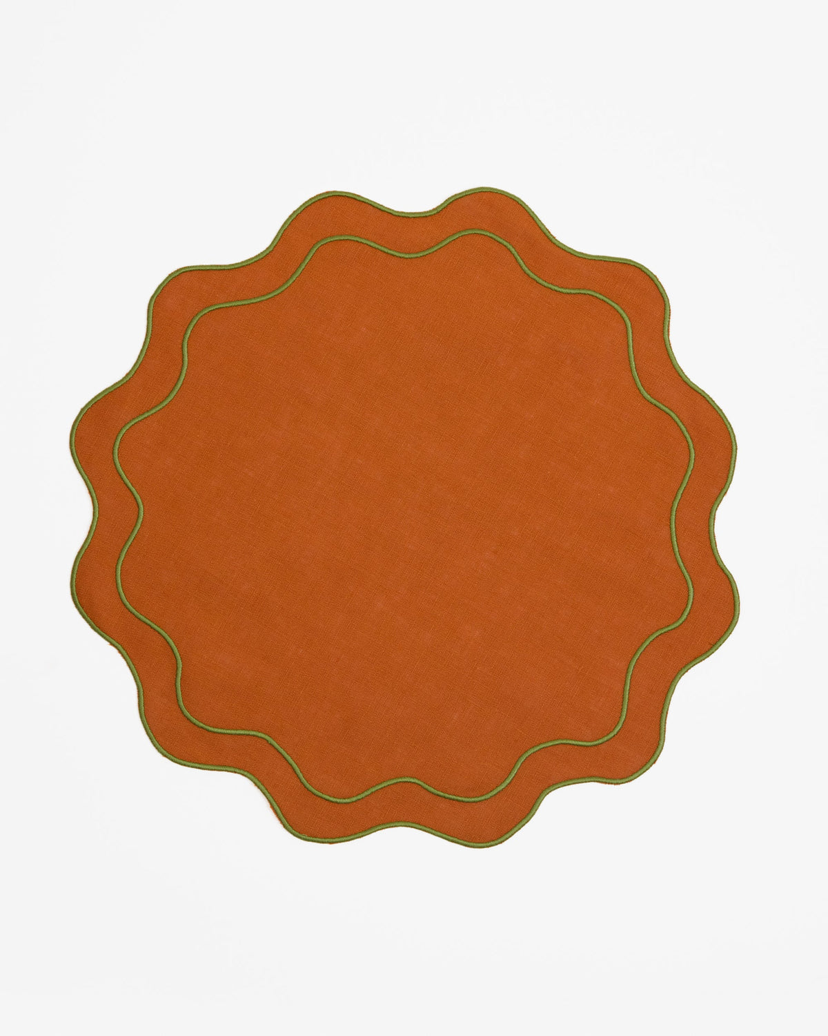 Burnt Orange, Round Linen Placemats with Embroidered Edge - Set of 4